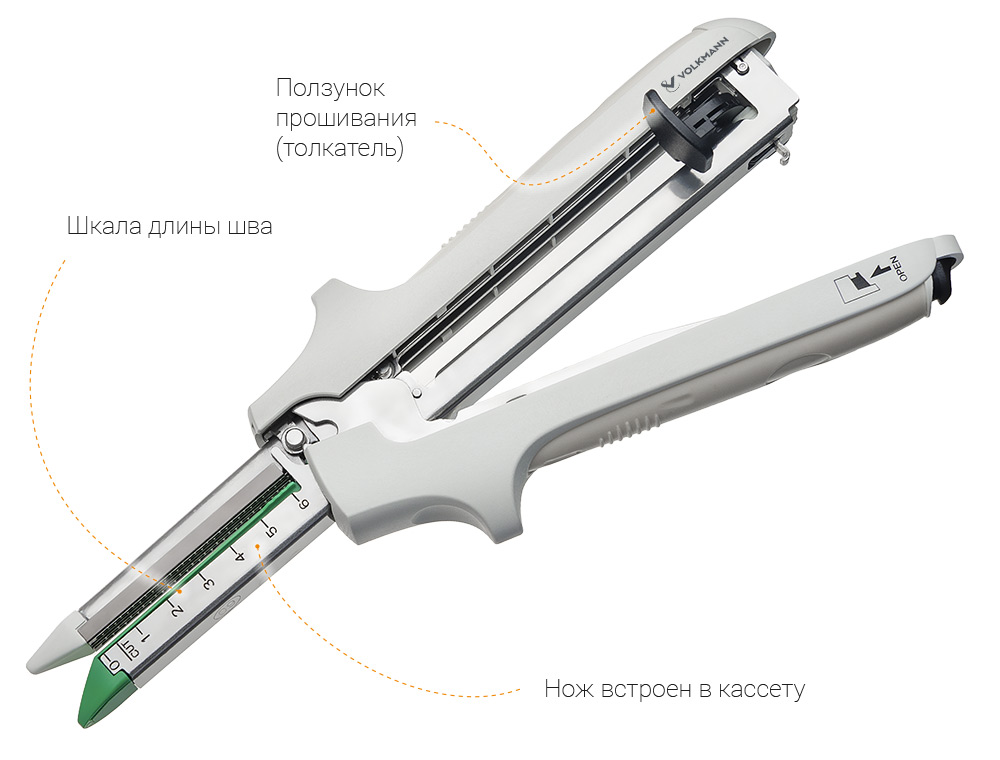 Линейные сшивающе-режущие аппараты Volkmann с ножом, интегрированным в кассеты