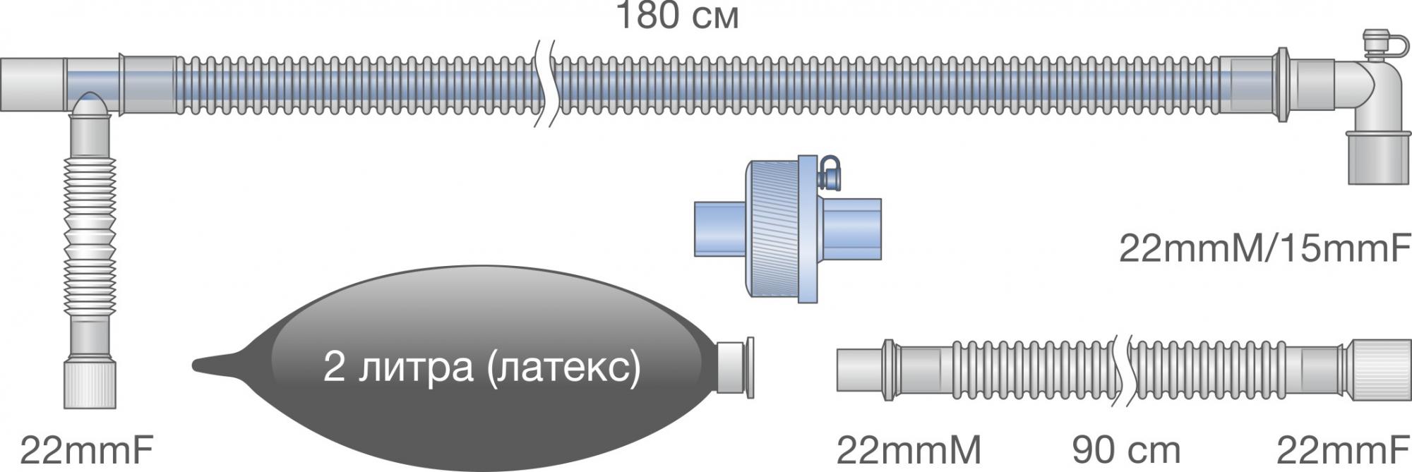 Контур анестезиологический коаксиальный взрослый. Ref: 0114-MR112-04