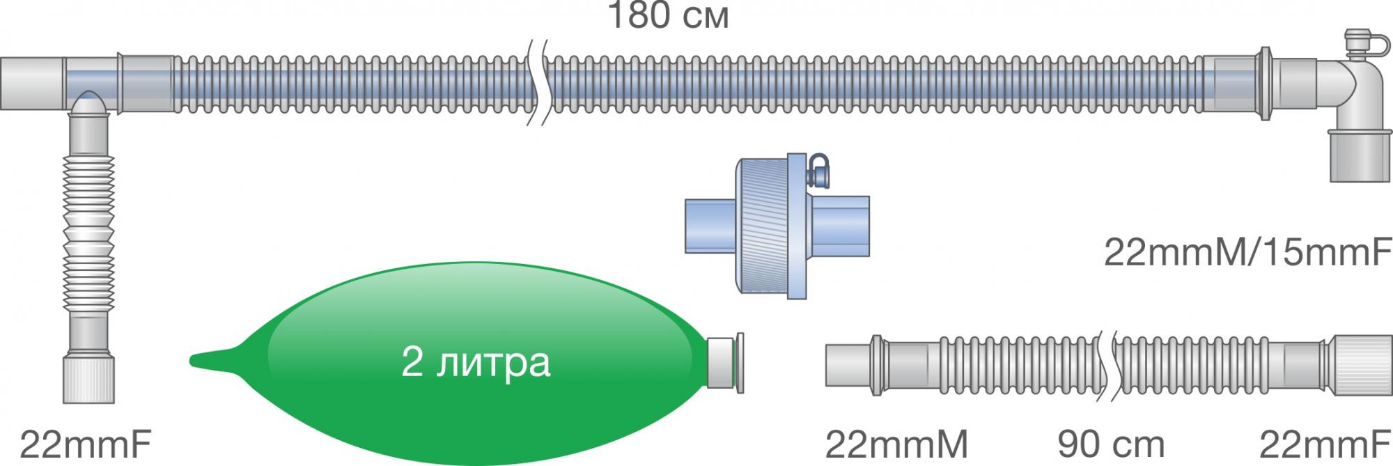 Контур анестезиологический коаксиальный взрослый. Ref: 0114-MR112-05