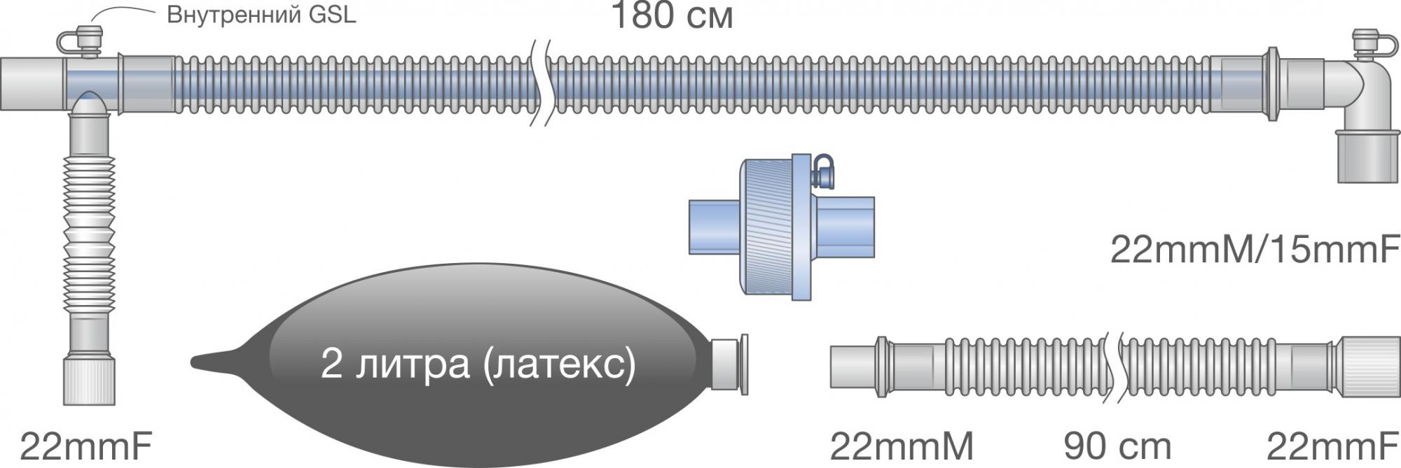 Контур анестезиологический коаксиальный взрослый. Ref: 0114-MR112-06